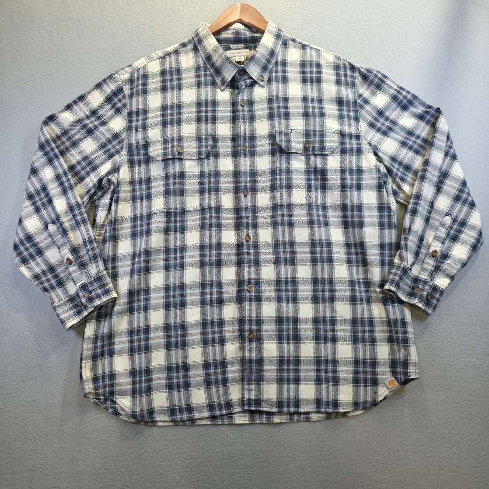 Carhartt Men's Relaxed Fit Long Sleeve Buttton Up Plaid Shirt Size‎ 2XL